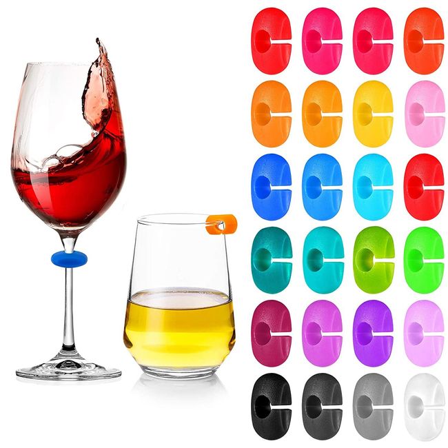 Luvadeyo Glasmarker, Glasmarker Silicon, 24 PCS Wiederverwendbarer Gemischter Farbbecher Charm Weinglasring für Weinglas, Champagnerglas, Cocktailglas, Martini-Glas, Trinkglas