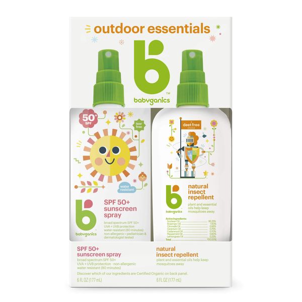 Babyganics 50 SPF Baby Sunscreen Spray and Bug Spray | Octinoxate & Oxybenzone Free | DEET Free, 6oz each, Combo 2 Pack