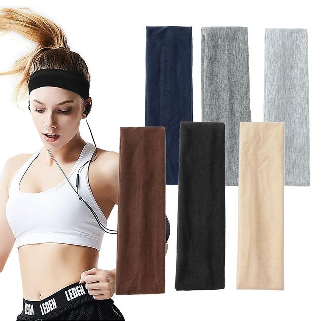 PSOWQ 6 Stück Haarband Damen Dünn Sommer Stirnband Weiches Elastisch Haarreife Sport Stirnbänder Schweiß Haarbänder für Frauen Yoga Workout Fitness Headbands - 6 Farben