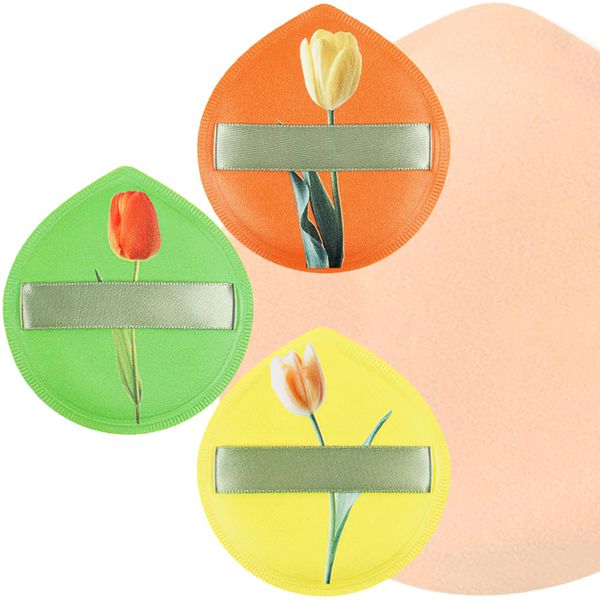 3 Stück weiche Puderquasten, großer Make-up-Schwamm für den Nass- und Trockengebrauch, Beauty Tulpenblüten-Make-up-Puffs für Grundierungspuder (Gelb, Grün und Orange)