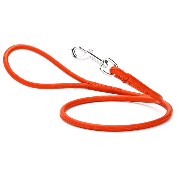 Dogline 3/8-Inch Wide Soft Padded Rolled Round Leather Dog Leash Lead, 4-Feet, Orange