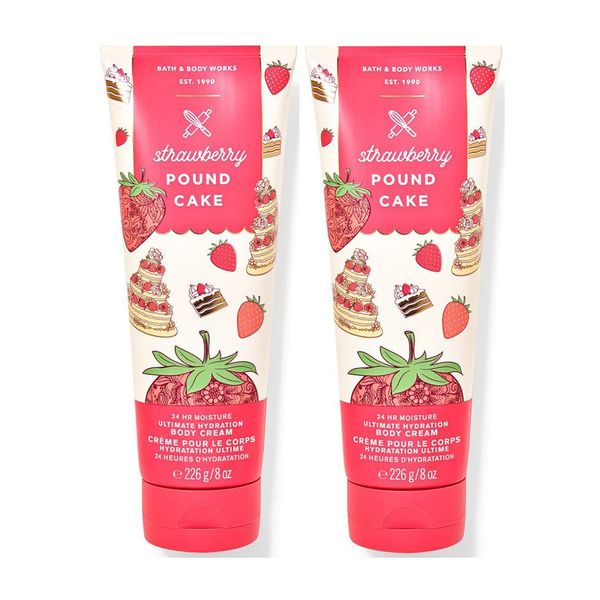 Bath and Body Works Strawberry Pound Cake 2 Pack Ultra Shea Body Cream 8 Oz. (Strawberry Pound Cake)