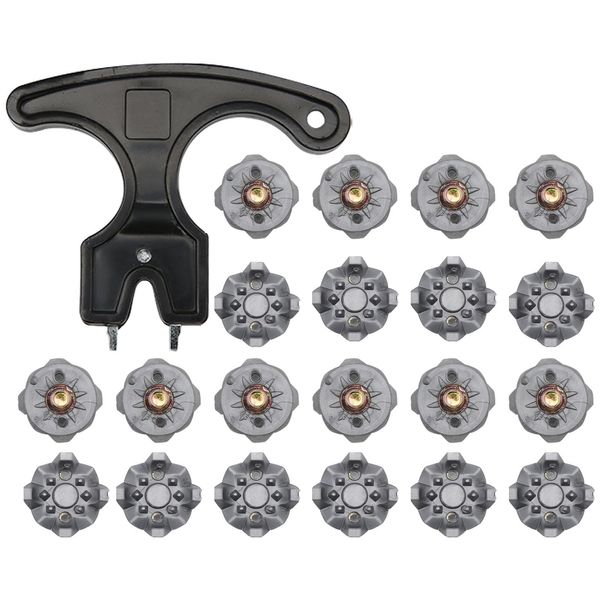 Modonghua 20pcs Golf Shoe Spikes, Golf Shoe Cleats, Golf Spikes with Wrench Remove Tool, Replacement Spikes for Golf Shoes(Grey)