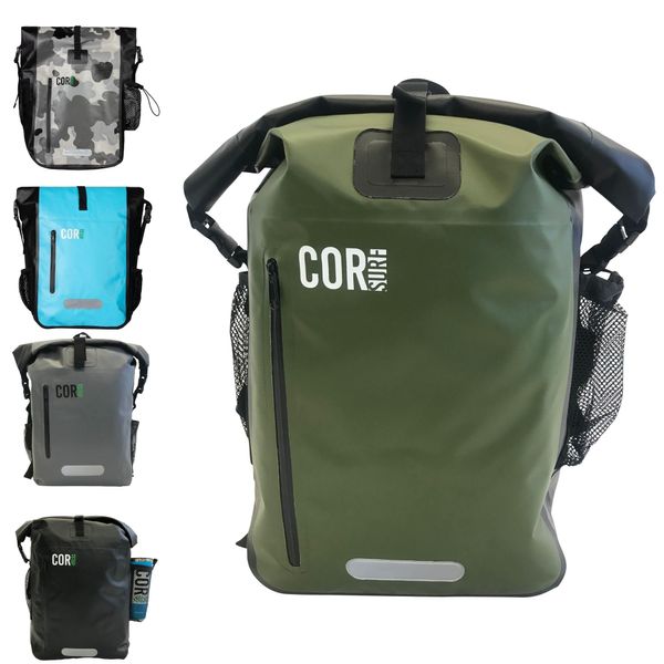 COR Surf 100% Waterproof Heavy Duty Backpack And Dry Backpack For Swimming, Boating Or Kayaking, Roll-top Design With Sonically Welded Seams And Padded Laptop Sleeve (25L, 18 x 13 x 7 Inches)