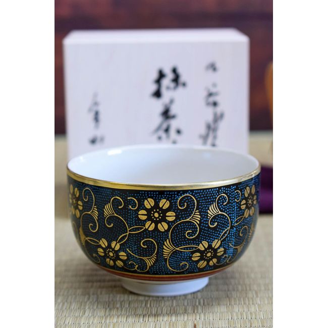 Matcha Bowl, Pottery, Kutani Ware, Matcha Rice Bowl, Blue Grain Tetsuzen Brand, Matcha Rice Bowl, Japanese Tableware, Made in Japan