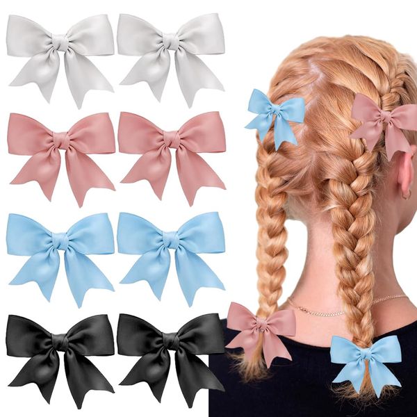 KSJEHW 8 Stücke Bunte Satinschleifen Haarspangen Mädchen Haarschleife Damen Bogen Haarspange Schleifen Haarclips Schleife Schleifenknoten Haarklammer Bow Hair Clip Haarschmuck(Weiß Rosa Blau Schwarz）