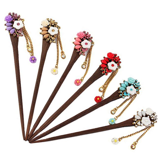 HAMILO Wooden Hair Hair Accessories Japanese Style Chinese Style Hair Accessory Set of 6