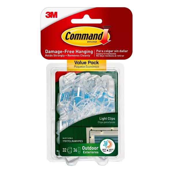 3M Command, 32 Pack, Outdoor Light String, Cable, Wire Clips With 36 Strips, New