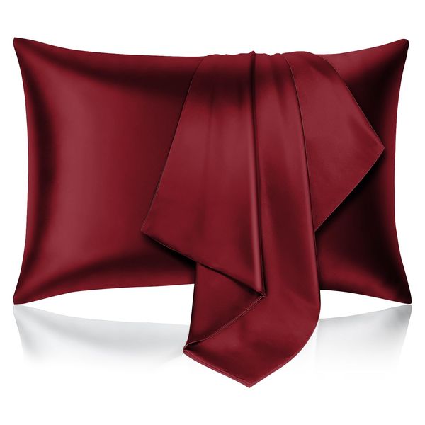 Hafaa Burgundy Satin Pillowcase 2 Pack – Standard Size (50x75cm) Envelope Closure Satin Silk Pillowcases for Hair and Skin – Luxury Soft Hotel Quality Anti Wrinkled Silk Pillow Case