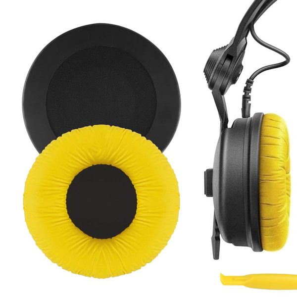 Geekria QuickFit Leatherette Replacement Ear Pads for Sennheiser HD25, HD25-II, HD25SP, HD25SP-II, Limited 75th Anniversary Edition Headphones Earpads, Ear Cushion Repair Parts (Yellow)