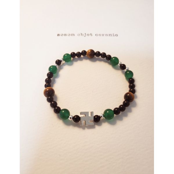 [Fashion Prayer Beads] Fortune Natural AAA Tiger Eye Stone, Onyx 4mm Buddhist Swastika Bracelet Raw Stone Bracelet Power Stone