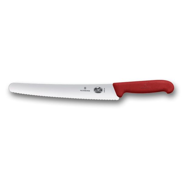 VICTORINOX 5.2931.26-X1 Bread & Pastry Knife, Sharp Bread Knife, 10.2-inch Blade (26 cm), Serrated Edge, Red, Bread-Specific Serrated Edge That Cuts Cleanly, Dishwasher Safe, Swiss Classic