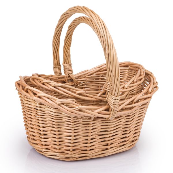 Woodluv Storage Baskets Set of 2, Wedding Flower Girls Baskets, Boat Shaped Wicker Woven Easter Baskets, Display Hamper Baskets, Gift Baskets, Natural