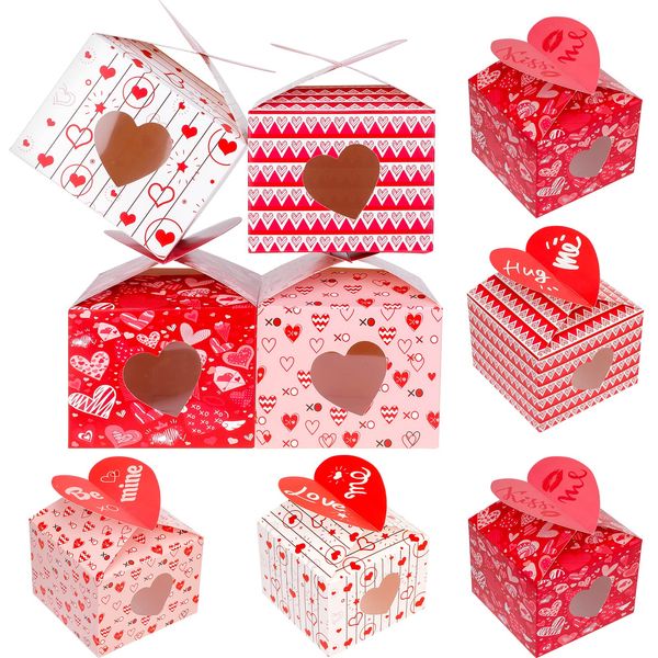 Zayvor 12Ct Valentine Cupcake Boxes With Heart Viewing Window,Cookie Muffins Gift Box Treat Boxes Bakery Pastry Boxes for Gift Giving,Valentines Wedding Party Decor Valentines Favor Supplies