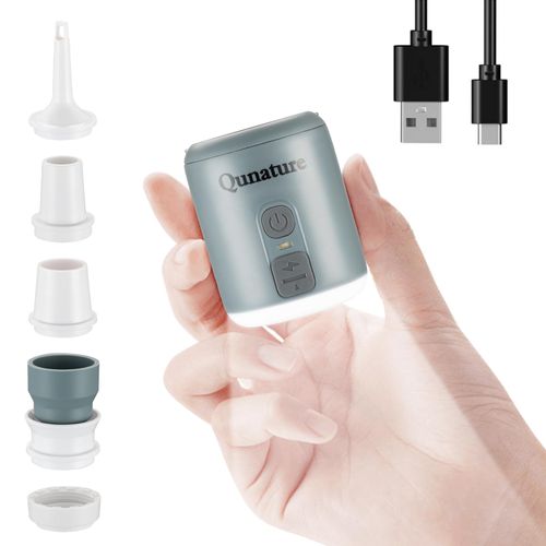 Qunature Portable Air Pump for Inflatable, Rechargeable Tiny Pump Air Mattress Pump with Camping Lantern Mini Pump for Sleeping Pads, Pool Floats, Swimming Rings(Grey)
