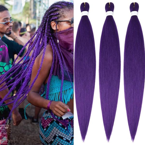 32 Inch Purple Braiding Hair Extensions Pre stretched Braiding Hair Yaki Braids Hair Hot Water Setting Synthetic Hair Colored Braiding Hair Pre stretched Crochet Hair(32Inch,3 Packs,Purple#)