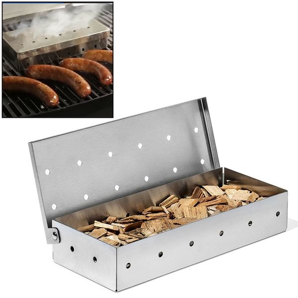 Smoker Box, BBQ Wood Chips Smoker Box for Gas or Charcoal Grills Heavy Duty Stainless Steel Barbecue Smoker Box Grill Accessories