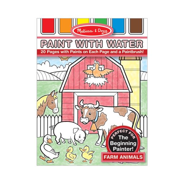 Melissa & Doug Paint With Water - Farm Animals, 20 Perforated Pages, Spillproof Palettes