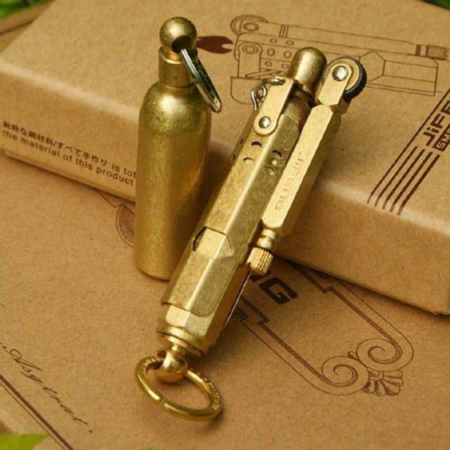 Handmade Trench Lighter WWI WWII Windproof Vintage Kerosene Lighter Pipe and Solid Brass Fuel Bottle, Gift for Men Dad Father Grandparents