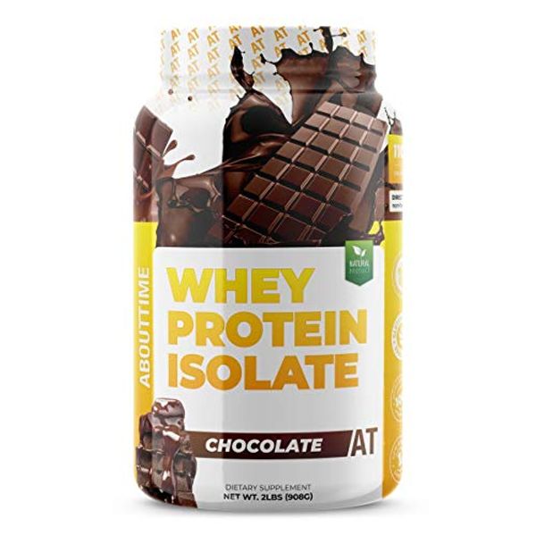 About Time Whey Protein Isolate Chocolate 2lb - 25g Protein, Non-GMO, 0g Fat, 0g Sugars, No Artificial Sweeteners, 32 Servings