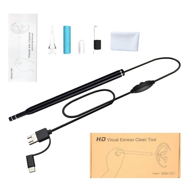 Earwax Removal Ear Epilator Cleaner HD Visual Endoscope 3 in 1 USB Otoscope Cleaning Inspection Mini Camera Ear Pick Care Tool Earpick for Android Phone PC Android Phone pc, Type 1 Black, One Option 1