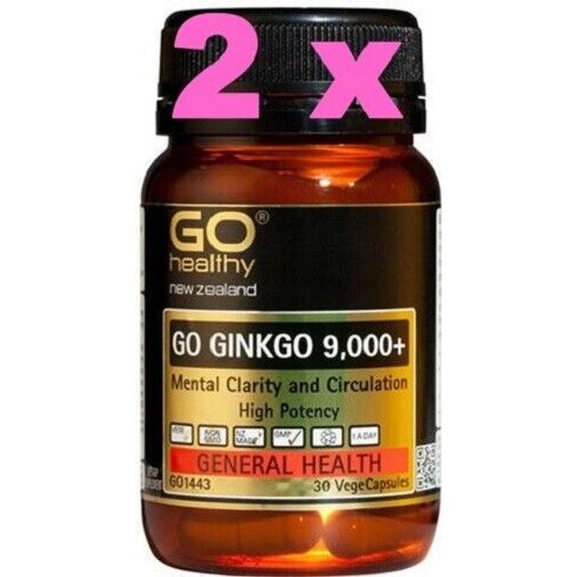 2 x Go Healthy GO Ginkgo 9,000+ Caps 30 for Focus &  Mental clarity - made in NZ