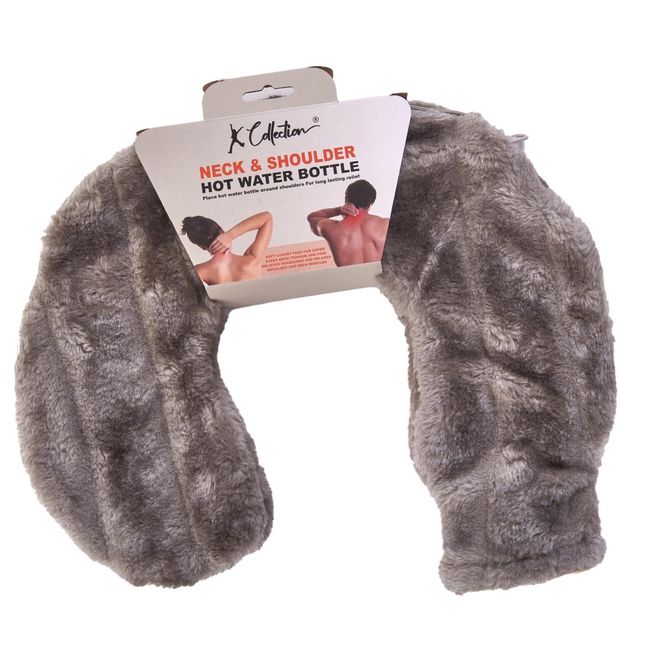 K Collection Neck and Shoulder Hot Water Bottle - Round Hot Water Bottle with Removable Faux Fur Cover - Wrap Around Hot Water Bottles for Body, Neck and Shoulder (Charcoal)
