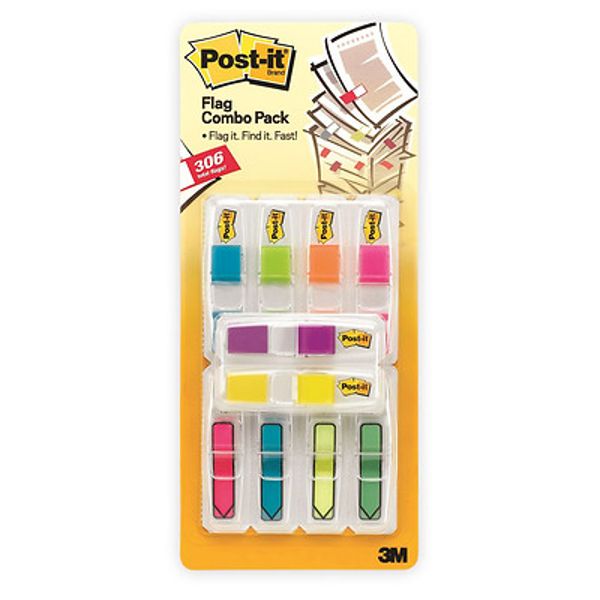 Post-It 3M Bright Arrow 306pc FLAG COMBO PACK office dispenser self sticky notes