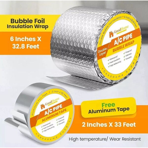 Goodhome A/C Pipe Bubble Wrap Kit 6"x32.8feet With Tape