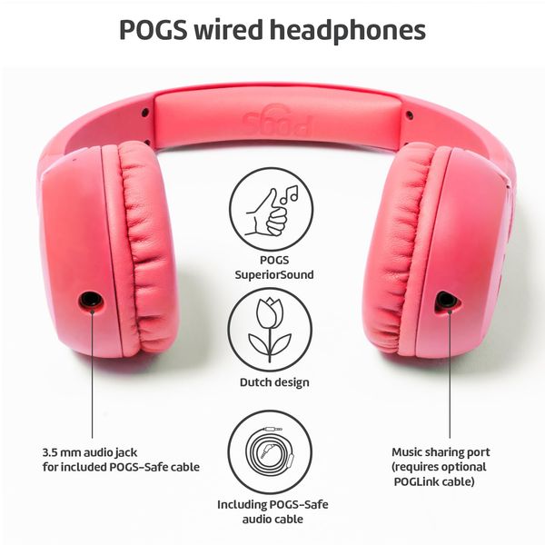 POGS Kids Wired Headphones | The Elephant 2 | Foldable, Durable Headphones for Kids 3+ | Volume Limited 85dB, Microphone | On-Ear | Music-Sharing Function Safe 3.5 mm audio cable (rPink)