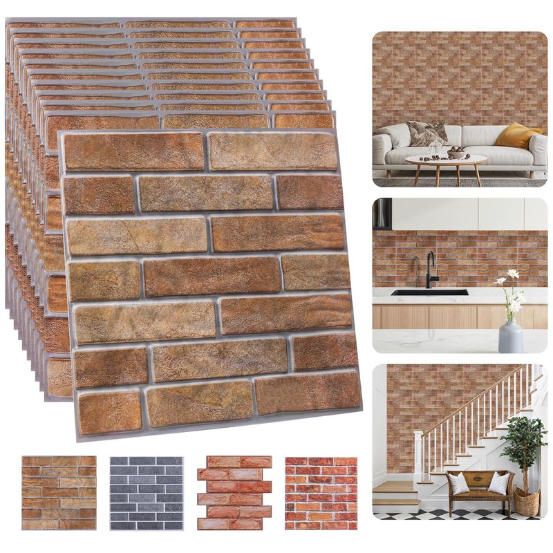 HOHNNYREET Faux Brick Wall Panels – Natural Tan 3D Brick Wall Panels ...