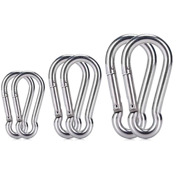 Carabiner Clip Spring Snap Hook,M4,M6,M8 304 Stainless Steel Heavy Duty Carabiner Clip(6 PCS)(Silver)