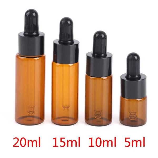 Bubble Container Dropper Amber Glass Bottle Cosmetic Perfume Oil Pipette Included 5pcs