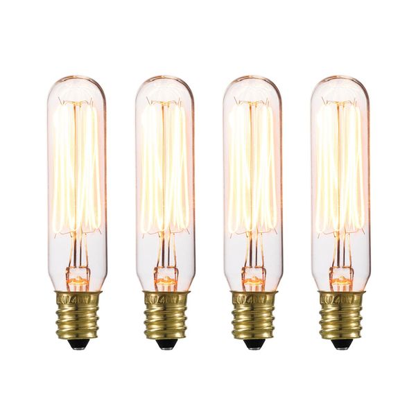 Globe Electric 80151 40W Vintage Edison Mini Tube Clear Glass Dimmable Incandescent Light Bulb 4-Pack, E12 Base, 210 Lumens, Edison Bulbs, Vintage Light Bulbs, E12 Light Bulb, Home Improvement