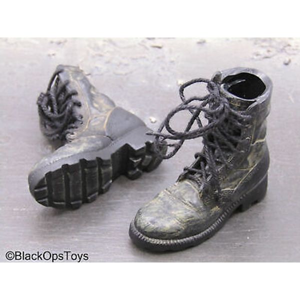 1/6 Scale Toy Weathered Black Combat Boots (Foot Type)