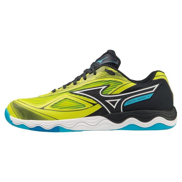 Mizuno Wave Medal 7 Table Tennis Shoes, Stability, Cushioning, Resilience, Yellow x Black x Light Blue