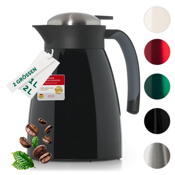 Blumtal Thermoskanne 1l - BPA-freie Teekanne mit Quick Tip Verschluss - auslaufsichere Kaffeekanne thermo für langanhaltende Isolation - Kanne für Tee/Kaffe - Thermoskanne Kaffee - Thermokanne Schwarz