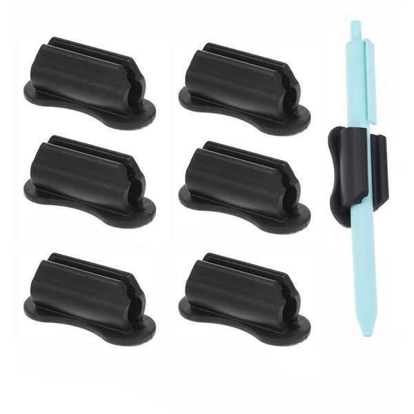 Pack of 6 Self-Adhesive Pen Holders, Organiser, Silicone Pen Holder Clip, Self-Adhesive Pen Holder for Desk, Fridge, Whiteboard, Erase Bulletin Board, Black
