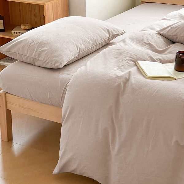 Duvet Cover, Single, Organic Cotton, 100% Cotton, Duvet Cover, Duvet Cover, Cotton Washed Out, All Seasons, Solid, Northern Europe, 59.1 x 82.7 inches (150 x 210 cm), 8 places with strings, Re-wash,