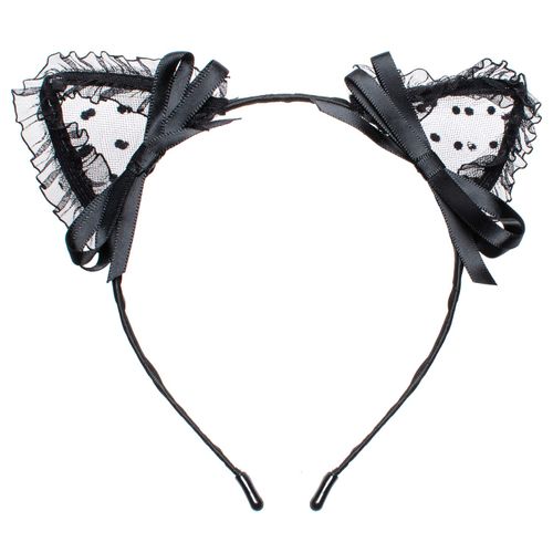 Sweet Lace Cat Ears Masquerade Party Cosplay Fashion Headband for Women Girls(black)