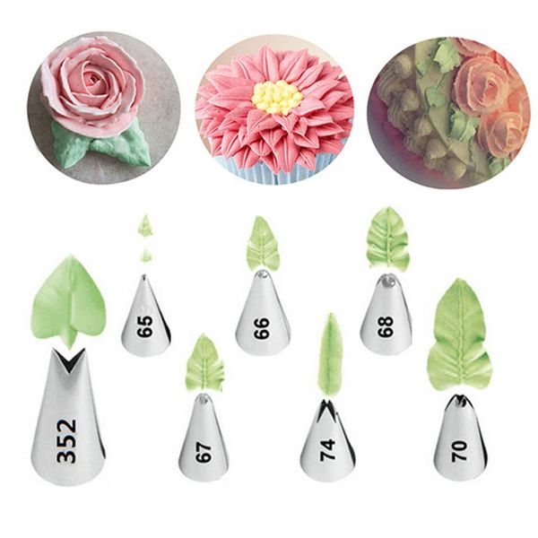 JasCherry 7 PCS Leaves Piping Tips Set - Stainless Steel Leaf Piping Nozzles Kit for Pastry Cupcakes Cakes Cookies Decorating Supplies Baking Set #10