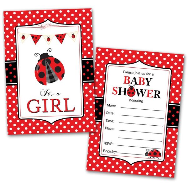 Leigha Marina It's a Girl Ladybug Baby Shower Invitations – 20 Cards & 20 Envelopes