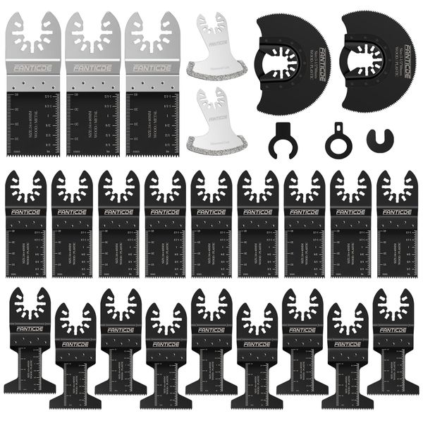 FANTICDE 25PCS Multi Tool Blade Universal for Wood Metal Plastics, Quick Release Oscillating Saw Blades Compatible with Bosch, Dremel, Makita, Ryobi, Fein Multimaster, Milwaukee, Black Decker and More