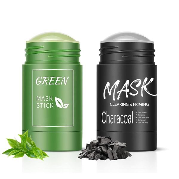 Shefave Grüner Tea Masken, Green Mask Stick, Tiefenreinigung Gesichtsmaske Hautpflege, 2 Stück Mask Stick Blackhead Remover Holzkohle Gesichtsmasken, Kontrolle Öl, Verfeinerung Poren