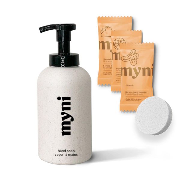 Myni - Natural-sourced Foaming Hand Soap Kit - Hydrating Soap - Funky Mojito, Gin Tonic & Fragrance-free - 1 Foaming Hand Soap Bottle & 3 Refills - Eco-Friendly Formula - Vegan - 3x500ml