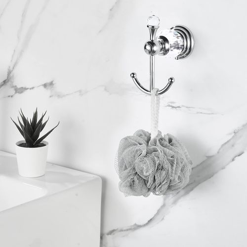 BATHSIR Crystal Robe Hook, Polished Chrome Double Towel Hook for Bathroom, Wall Mounted Silver Coat Hook
