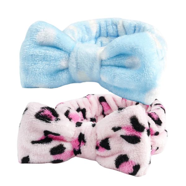 scicent Spa Headband 2 Pcs Bowknot Fluffy Makeup Headbands Coral Fleece Elastic Head Hair Bands for Women Washing Face Facial Skincare Hair Wrap Cosmetic Shower Yoga Sports - 1307