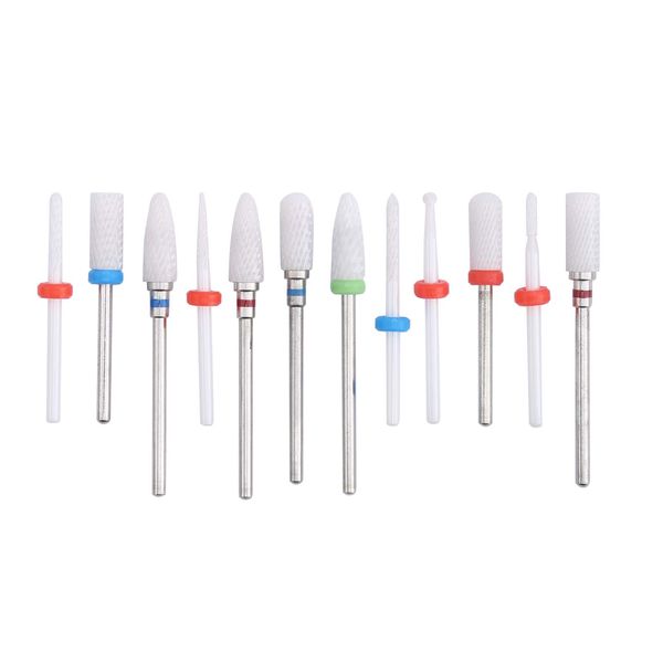 12 Pieces Ceramic Nail Mill Bits, Professional Electric Nail Drill Bits for Removing Nail Polish and Gel, Electric Manicure Pedicure Nail File Bits