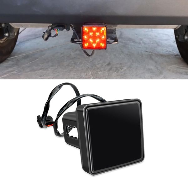 UGSHY 1 PC Trailer Hitch Lights with 15 LEDs, 3.2In Super Bright Square Waterproof Vehicle Tail Light Replacement, Universal Durable Automotive Brake Light Accessories for Truck SUV RV (Black)