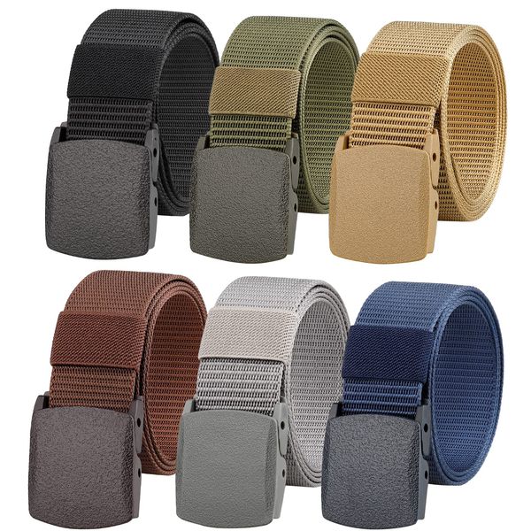 6 Pack Tactical Military Nylon Belt Plastic Buckle Metal Free Webbing Canvas Belt for Outdoors